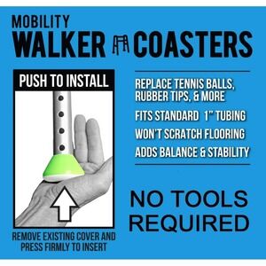 Walker Coasters, Medical Accessories, (6 Count, Tennis Ball‎ Yellow) New